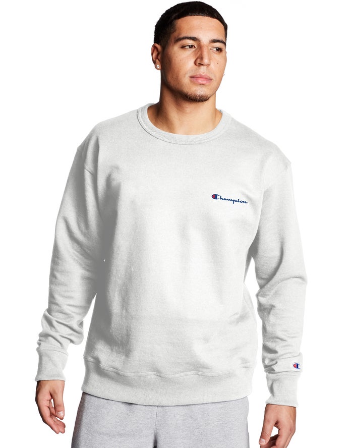 Champion Mens Sweatshirt NZ - Powerblend Fleece Crew Script Logo White ( 2916-ELPTA )